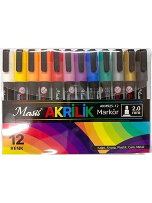 Masis Akrilik Markör Kalem 12 Renk Pvc Paket Akm925-12
