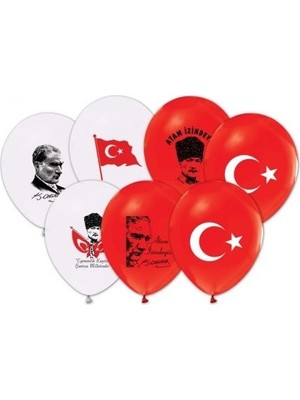 Balonevi Balon 1+1 Baskılı 12" Ata-Bayrak (50 Li Paket)