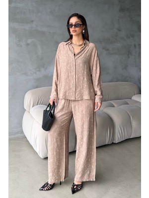 Bejna Kadın Dokulu Desenli Gömlek Pantolon Alt Üst Takım
