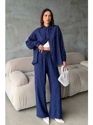 Bejna Kadın Dokulu Desenli Gömlek Pantolon Alt Üst Takım