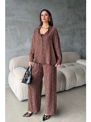 Bejna Kadın Dokulu Desenli Gömlek Pantolon Alt Üst Takım