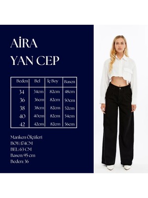 BLAYF Aira Yan Cep Baggy Pileli Siyah Kadın Jean Pantolon