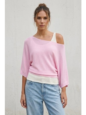 Madmext Pembe Geniş Yaka Çift Katlı Triko Kazak MG2780