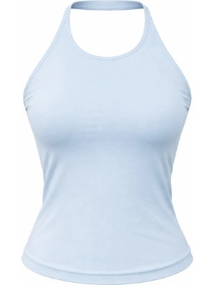 Mixray 2081 Kadın Halter Yaka Sırt Dekolteli Atlet Bluz Bebe Mavi