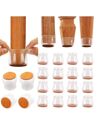 Nirnisa 20 Adet 2.5-3.2 cm Ayaklar Için Keçeli Silikon Masa Sandalye Ayak Pabucu Zemin Koruyucu Plastiği Keçesi