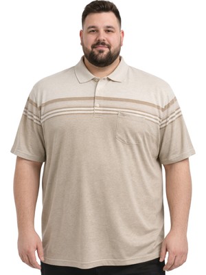 Battal Moda Battalmoda Erkek Büyük Beden Melanj Bej Polo Yaka Kısa Kollu Block Tişört 5xl-6xl-7xl-8xl