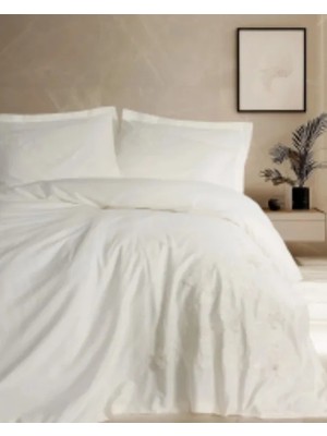 TeknoKapsül 3D Nakışlı Çift Kişilik Saten Nev Takımı Chic Ekru