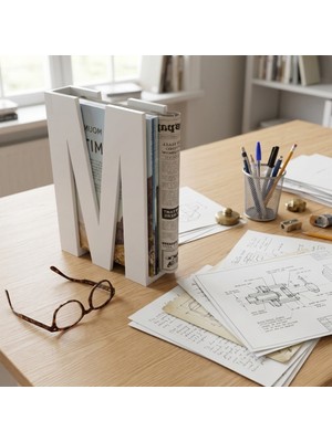Sumua Store Dekoratif Dergilik Kitap Tutucu Mdf - Modern Masa Üstü Organizer Kitaplık Standı - Harfi Tasarım