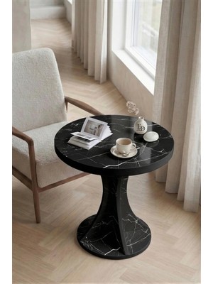 ED Efelez Design Fiskos Sehpa , Orta Sehpa , Tulip Kahve Sehpası , Yan Sehpa , Siyah Mermer Tabla