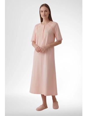 Mecit Pijama Mecit 6363 Somon Kadın %100 Pamuk Uzun Gecelik