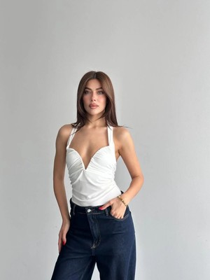 Shopping Shop Göğsü Oval Demir Bodysuit Beyaz