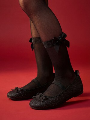 LC Waikiki Siyah Simli Kız Çocuk Babet