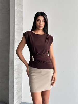 Shopping Shop Omzu Tokalı Beli Toka Bluz Kahve