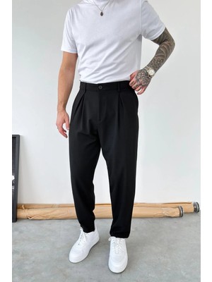 HAFKA Siyah Basic Boyfriend Kumaş Pantolon