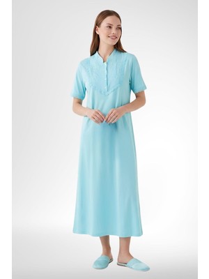 Mecit Pijama Mecit 6366 Turkuaz Kadın %100 Pamuk Uzun Gecelik
