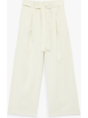 Koton Bağlama Kemer Detaylı Cepli Geniş Paça Keten Pantolon