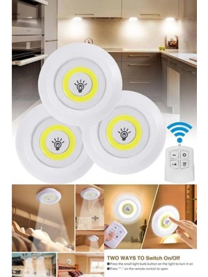 Gunkes WN1186 LED Işık Kablosuz Uzaktan Kumandalı Dolap Içi LED Ampul Seti 3lü Set Gece Lambası