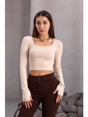 Shopping Shop Kare Yaka Parmak Geçmeli Bluz Tas