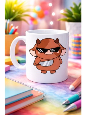 TeknoKapsül Havalı Inek Figürlü Porselen Kupa Model 95 – Eğlenceli Tasarım Ofis & Ev Için Özel Kupa