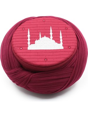 Sarıkhane Cami Sarığı – Bordo Kumaş – Bordo Takke – Çapraz Sarım – Cami Nakışlı – 7 Metre