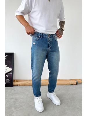 HAFKA Mavi Basic Yırtıklı Boyfriend Pantolon