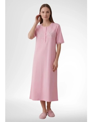 Mecit Pijama Mecit 6363 Pembe Kadın %100 Pamuk Uzun Gecelik