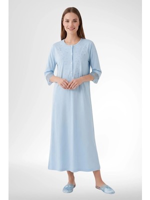 Mecit Pijama Mecit 6365 Mavi Kadın %100 Pamuk Uzun Gecelik