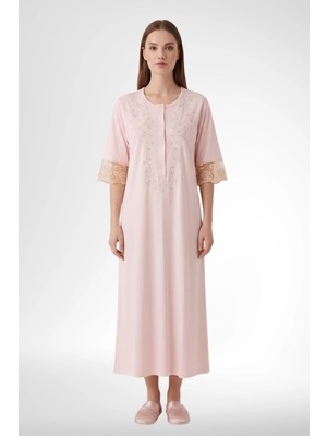 Mecit Pijama Mecit 6365 Somon Kadın %100 Pamuk Uzun Gecelik
