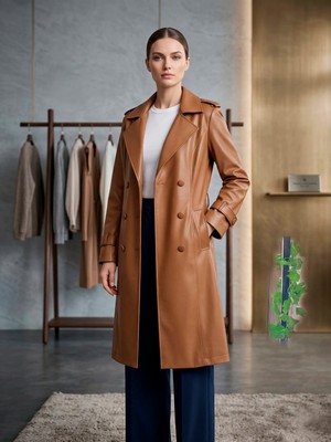 Parla Deri Trençkot Kahverengi