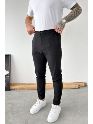 HAFKA Siyah Tensel Kumaş Regular Fit Pantolon