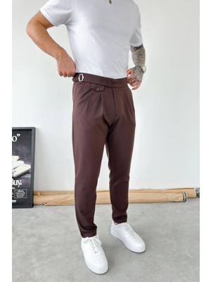 HAFKA Kahverengi Kemer Detaylı Regular Fit Kumaş Pantolon