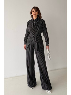Bejna Kadın Çizgili Kruvaze Bağlama Detaylı Alt Üst Takım