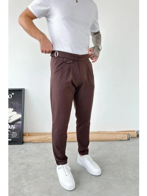 HAFKA Kahverengi Kemer Detaylı Regular Fit Kumaş Pantolon