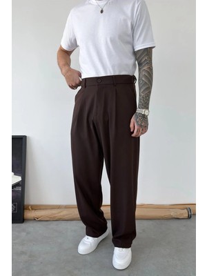 HAFKA Kahverengi Pileli Baggy Kumaş Pantolon