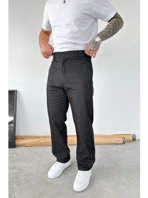 HAFKA Siyah Premium Dokulu Baggy Kumaş Pantolon