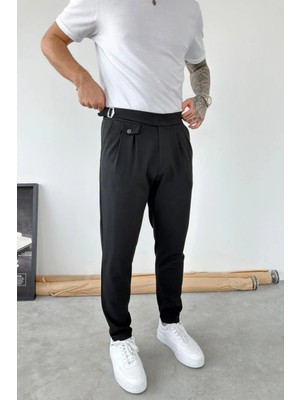 HAFKA Siyah Kemer Detaylı Regular Fit Kumaş Pantolon
