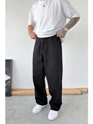 HAFKA Siyah Basic Gabardin Baggy Pantolon