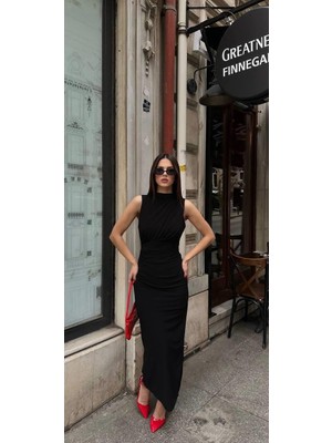 Shopping Shop Yırtmaçlı Sandy Elbise Sıyah