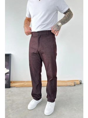 HAFKA Kahverengi Premium Dokulu Baggy Kumaş Pantolon