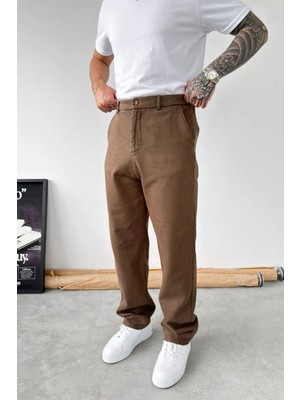 HAFKA Kahverengi Dokulu Basic Baggy Pantolon