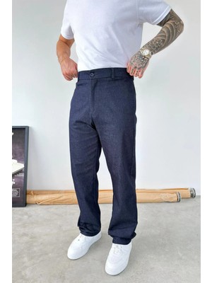 HAFKA Lacivert Premium Dokulu Baggy Kumaş Pantolon
