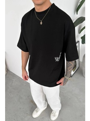 HAFKA Siyah Studios Baskılı Premium Oversize Tişört