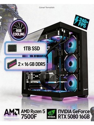 Tekden Bilgisayar Amd Ryzen 5 7500F | 2 x 16 GB Ddr5 |rtx 5080 16 GB | 1 Tb SSD Gamıng Pc