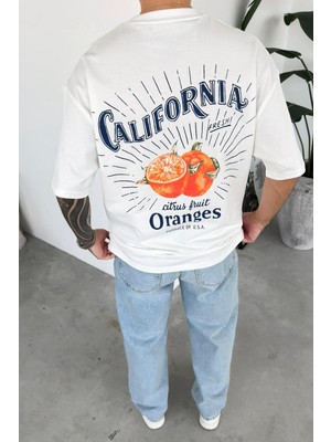 HAFKA Beyaz Oranges Baskılı Oversize Tişört