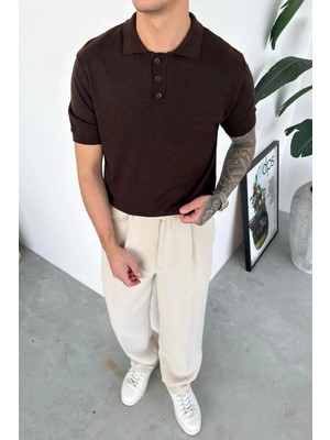 HAFKA Kahverengi Basic Triko Polo Yaka Tişört