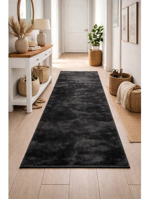 Halımax Antrasit Puffy Halı Modern Yumuşak Dokulu Kilim Koridor Antre Halısı Post Peluş Yolluk