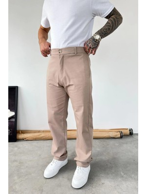 HAFKA Bej Premium Dokulu Baggy Kumaş Pantolon