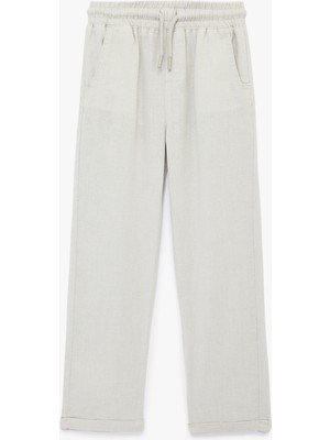 Koton Keten ve Viskon Karışımlı Beli Bağcıklı Rahat Kesim Basic Pantolon