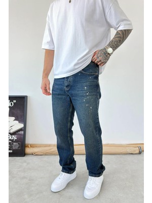 HAFKA Eskitme Mavi Splash Baggy Pantolon