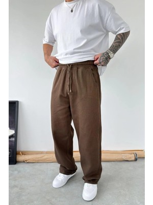 HAFKA Kahverengi Basic Gabardin Baggy Pantolon
